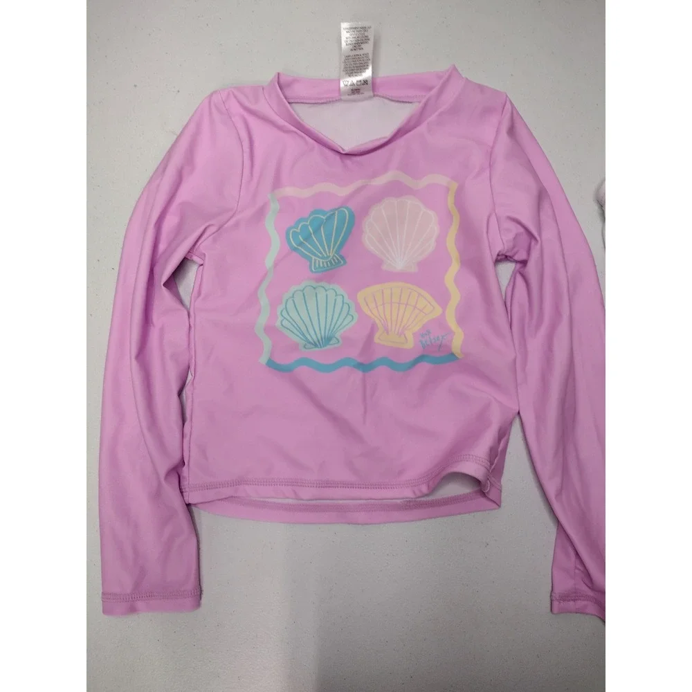Betsey Johnson Kids Pink Seashell 3pc Rash Guard Bikini Swimsuit Set Size 6